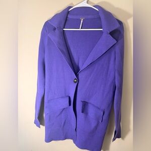 Free People Vibrant Purple Ribbed Long Sweater Cardigan